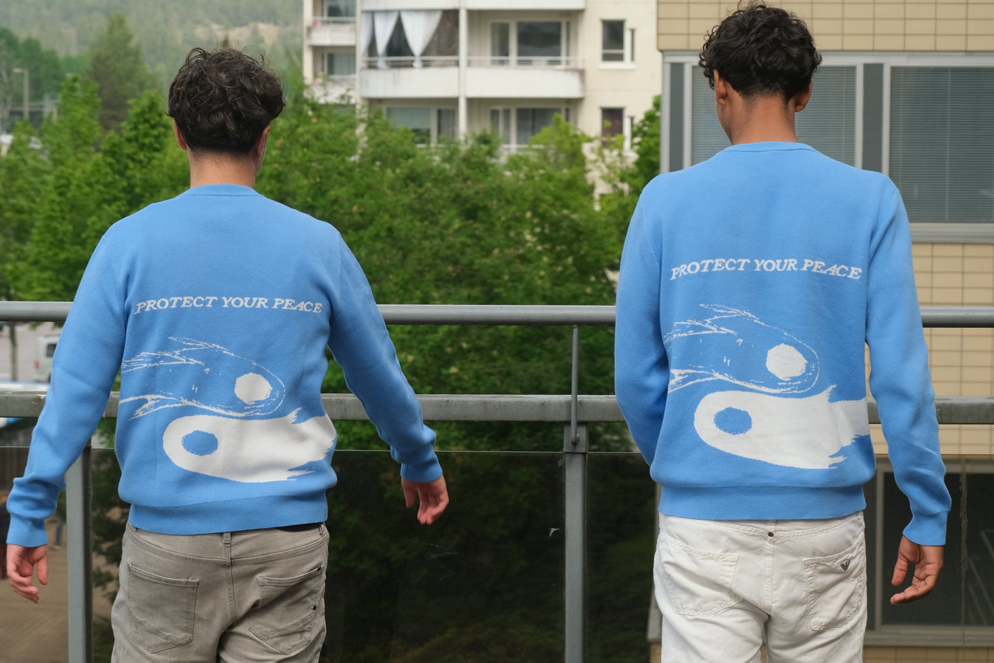 "Protect Your Peace" Light Blue Knitted Sweatshirt | 100% Cotton