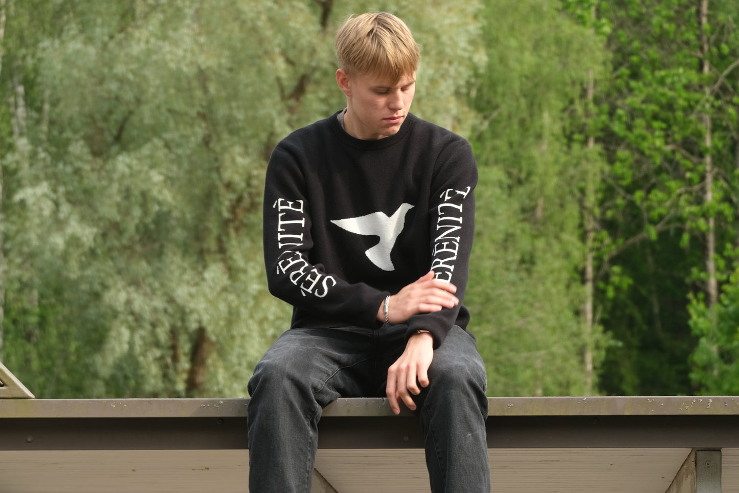 "Peace Of Mind" Black Knitted Sweatshirt | 100% Cotton