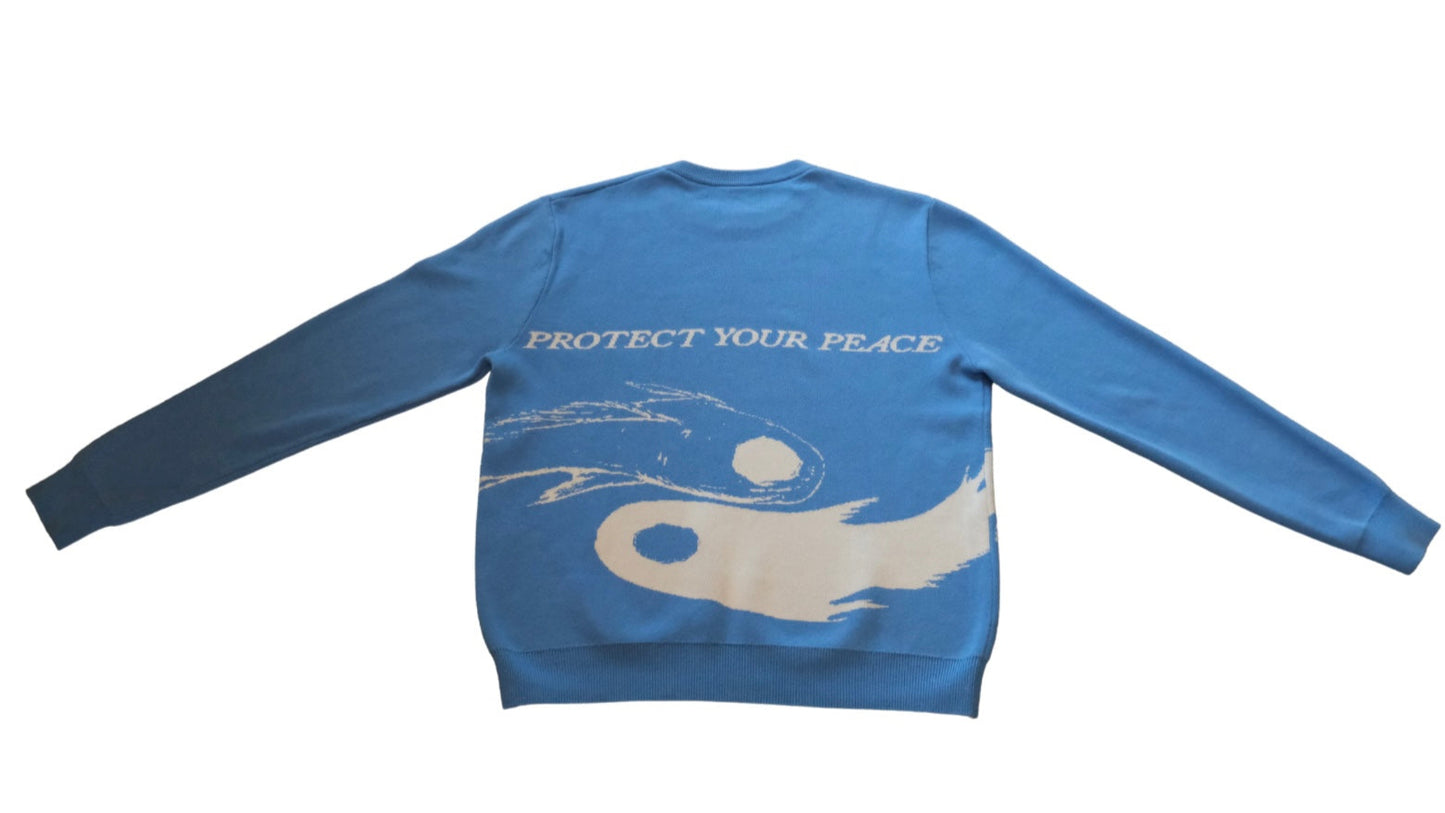"Protect Your Peace" Light Blue Knitted Sweatshirt | 100% Cotton